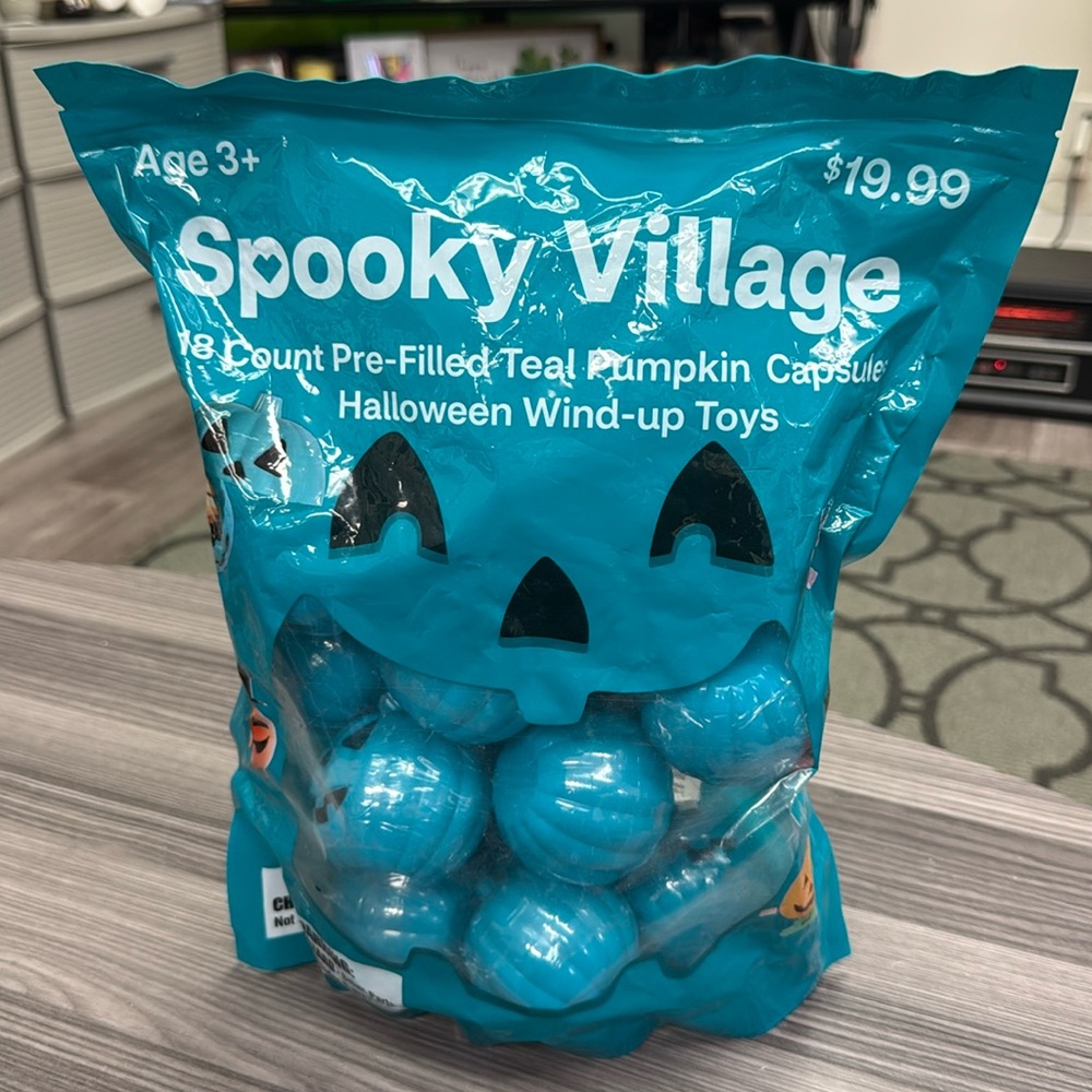 Spooky Village 18 count pre-filled teal pumpkin capsules assorted toys new